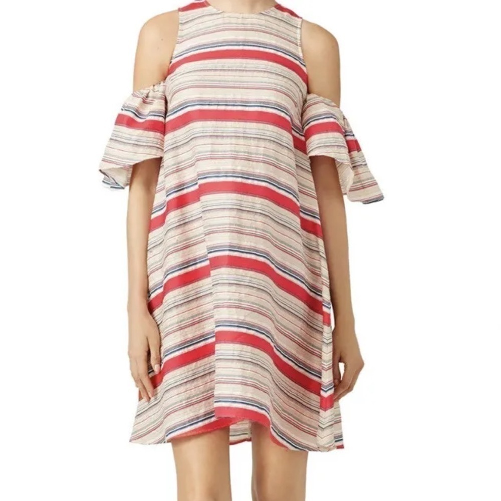 Tanya Taylor Striped Linen Blend Off the Should Swing Dress SIZE 6